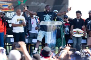Terence "Bud" Crawford addresses the fans during the Terence "Bud" Crawford World Champion Victory Parade, Saturday, September 27, 2025, Omaha, Nebraska. Photo by Braden Cochran.