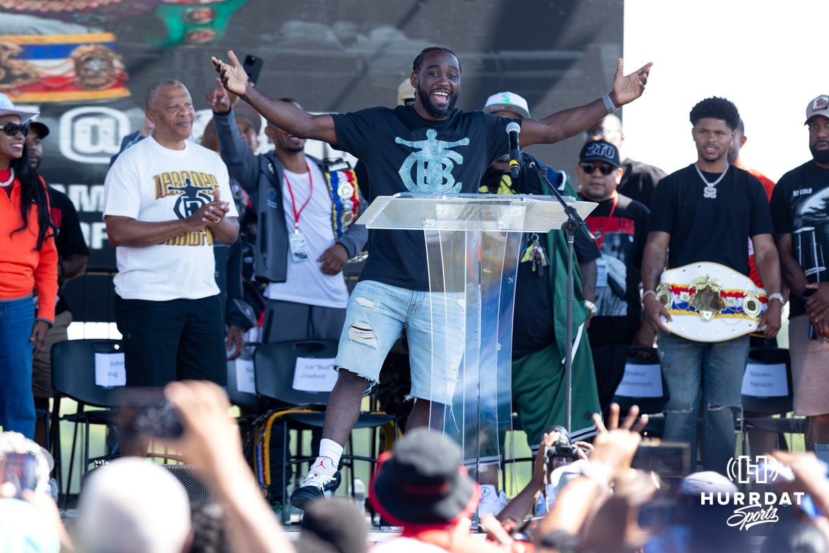 Terence "Bud" Crawford addresses the fans during the Terence "Bud" Crawford World Champion Victory Parade, Saturday, September 27, 2025, Omaha, Nebraska. Photo by Braden Cochran.