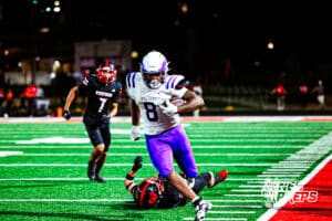 Omaha Central's Kylonn Haynie (8) rushing for a big gain during a high school football game @ Westside on Friday, September 26, 2025, in Omaha, Nebraska. Photo By Jack R. Stephens.