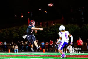 Westside's Braylen Warren (2) passes the ball downfield during a high school football game VS Omaha Central on Friday, September 26, 2025, in Omaha, Nebraska. Photo By Jack R. Stephens