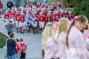 Millard South walks out before the Millard South football game vs Lincoln Southeast on September 25th, 2025 in Omaha, Nebraska. Photo by Drew Balus