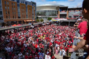 Fans gather at the Railyard before Nebraska takes on Michigan on Saturday, September 20, 2025, in Lincoln, Nebraska. Photo by Brandon Tiedemann.