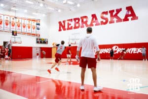 Nebraska Cornhusker head coach Fred Hoiberg watching the drills during basketball practice on Tuesday, September 23, 2025, in Lincoln, Nebraska. Photo by John S. Peterson.