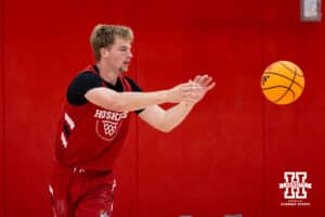 Nebraska Cornhusker Will Cooper (6) catches the ball during basketball practice on Tuesday, September 23, 2025, in Lincoln, Nebraska. Photo by John S. Peterson.