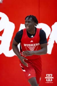 Nebraska Cornhusker Justin Bolis (7) runs across the court for a pass during basketball practice on Tuesday, September 23, 2025, in Lincoln, Nebraska. Photo by John S. Peterson.