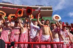 Nebraska student section waiting for the kickoff to start the second half against Michigan during a college football game on Saturday, September 20, 2025, in Lincoln, Nebraska. Photo by John S. Peterson.
