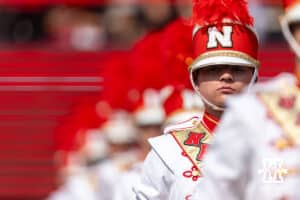 Cornhusker Marching Band lined up for the Tunnel Walk before Nebraska takes on Michigan during a college football game on Saturday, September 20, 2025, in Lincoln, Nebraska. Photo by John S. Peterson.