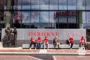 Husker fans waiting for the Legacy walk in front of the Osborne Legacy Complex before Nebraska takes on Michigan during a college football game on Saturday, September 20, 2025, in Lincoln, Nebraska. Photo by John S. Peterson.