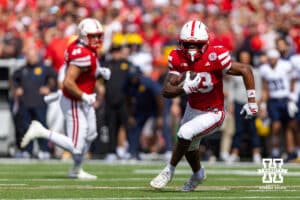 Nebraska Cornhusker Conor Booth (23) runs with the ball against the Michigan Wolverines during a college football game on Saturday, September 20, 2025, in Lincoln, Nebraska. Photo by John S. Peterson.