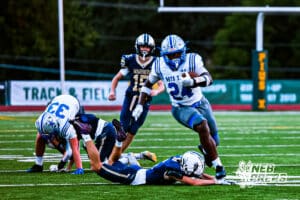 Boys Town's Khyren Wilson (24) rushing for a big gain during a high school football game against Lincoln Lutheran on Thursday, September 18, 2025, in Lincoln, Nebraska. Photo By Jack Stephens.