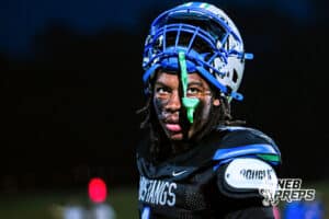 Millard North's Isaiah Traylor (1) during the game VS Papio South on Friday, September 12, 2025, in Millard, Nebraska. Photo by Jack Stevens.