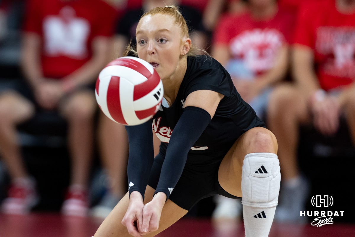 Nebraska Volleyball v Grand Canyon | September 13, 2025 Nebraska Cornhusker Olivia Mauch (10) passes the ball against the Grand Canyon Lopes in the second set during a college volleyball match on Saturday, September 13, 2025, in Lincoln, Nebraska. Photo by John S. Peterson.