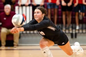 Waverly setter McKinley Moser (13) digs the ball against Elkhorn North on September 11, 2025, in Waverly, Nebraska. Photo by Braden Cochran.