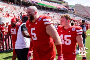 Nebraska Cornhusker Riley Van Poppel (5) heads back to the locker room after a college football game against the Houston Christian Huskies on Saturday, September 13, 2025, in Lincoln, Nebraska. Photo by John S. Peterson.