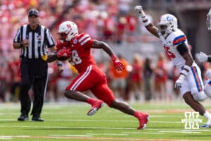 Nebraska Cornhusker Kwinten Ives (28) runs with the ball against the Houston Christian Huskies in the third quarter during a college football game on Saturday, September 13, 2025, in Lincoln, Nebraska. Photo by John S. Peterson.