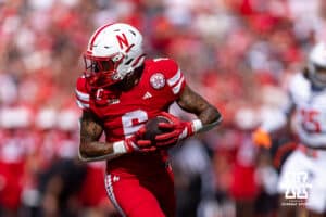 Nebraska Cornhusker Dane Key (6) runs witht the ball against the Houston Christian Huskies in the first quarter during a college football game on Saturday, September 13, 2025, in Lincoln, Nebraska. Photo by John S. Peterson.