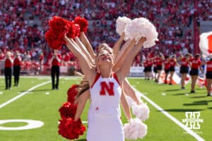 Nebraska Cornhusker cheer squad perform the pre-game routine during a college football game against the Houston Christian Huskies on Saturday, September 13, 2025, in Lincoln, Nebraska. Photo by John S. Peterson.