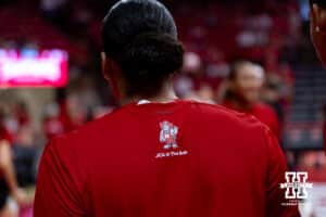 John Cook Arena at the Bob Devaney Sports Center on the back of Nebraska Cornhusker Teraya Sigler (11) warm-up during a college volleybal match on Friday, September 12, 2025, in Lincoln, NE. Photo by John S. Peterson.