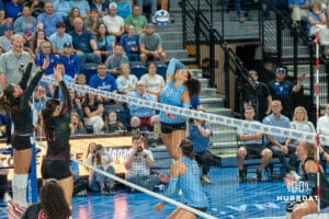Creighton Bluejays Jaya Johnson (6) prepares to spike the ball during a volleyball match against Louisville on Friday, September 12th, 2025 in Omaha, Nebraska. Photo by Brandon Tiedemann.