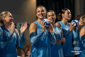 Creighton Bluejays Ava Martin (8) is introduced before a volleyball match against Louisville on Friday, September 12th, 2025 in Omaha, Nebraska. Photo by Brandon Tiedemann.