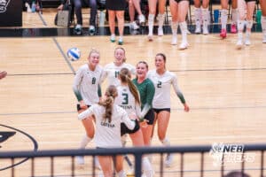 Gretna smiles after the point scored during the Elkhorn North Volleyball game vs Gretna on September 2nd, 2025 in Omaha, Nebraska. Photo by Drew Balus