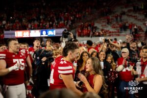 Nebraska Cornhusker Luke Lindenmeyer (44) proposes to his girlfriend after the game against the Akron Zips during a college football game on Saturday, September 6, 2025 in Lincoln, NE. Photo by John S. Peterson.