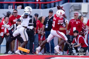 Nebraska Cornhusker Emmett Johnson (21) scores a touchdown against the against the Akron Zips in the first quarter during a college football game on Saturday, September 6, 2025 in Lincoln, NE. Photo by John S. Peterson.