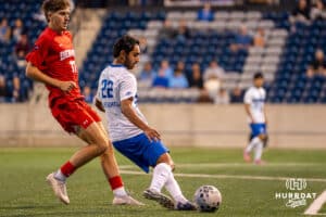 Edward Morales passes the ball. Creighton men's hosted Denver at Morrison Stadium in Omaha, Nebraska for Socctoberfest on September 5th, 2025. Photo by Kyle Byers.