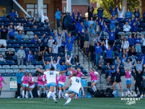 Jalen Chaney runs back to the bench celebrating her second goal of the game. The third goal of three for Creighton. Creighton women's soccer hosted Arkansas at Morrison Stadium for Socctoberfest on September 5th, 2025.