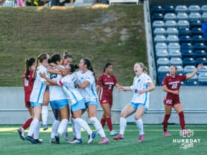 Jalen Chaney celebrates a goal with teammates. Creighton women's soccer hosted Arkansas at Morrison Stadium for Socctoberfest on September 5th, 2025.