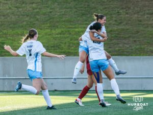 Jalen Chaney celebrates a goal with teammates. Creighton women's soccer hosted Arkansas at Morrison Stadium for Socctoberfest on September 5th, 2025.