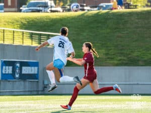 Jalen Chaney scores a goal with a header. The second of three goals for Creighton. Creighton women's soccer hosted Arkansas at Morrison Stadium for Socctoberfest on September 5th, 2025.