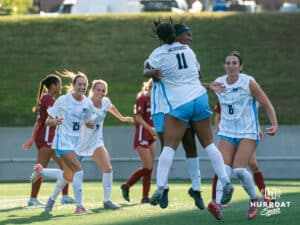 Ariana Mondiri and Tejia Murray-Powell celebrates a goal. Creighton women's soccer hosted Arkansas at Morrison Stadium for Socctoberfest on September 5th, 2025.