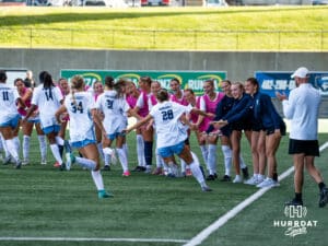 Brynn Gardner gives high-fives to her teammates before the game. Creighton women's soccer hosted Arkansas at Morrison Stadium for Socctoberfest on September 5th, 2025.