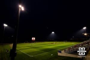The Nebraska Cornhuskers take on the Oregon State Beavers under the lights at Barbara Hibner Field during a college soccer game on Thursday, September 4, 2025, in Lincoln, Nebraska. Photo by Braden Cochran.