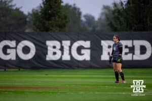 Nebraska Goalkeeper CeCe Villa (00) watching the game action on the opposite side of the pitch during a college soccer game, Thursday, September 4th, 2025, Lincoln, Nebraska. Photo by Braden Cochran.