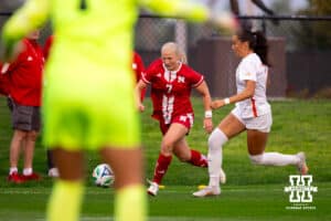 Nebraska Cornhusker Reagan Raabe (7) makes a move to the Oregon State Beaver goal during a college soccer game, Thursday, September 4th, 2025, Lincoln, Nebraska. Photo by Braden Cochran.