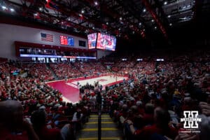 There was 8521 in attendance for the match between the Nebraska Cornhuskers and the California Golden Bears during a college volleyball match on Sunday, September 7, 2025 in Lincoln, NE. Photo by John S. Peterson.