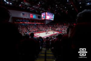 Nebraska Cornhuskers ready to win the first set against the Wright State Raiders during a college volleyball match on Friday, September 5, 2025 in Lincoln, NE. Photo by John S. Peterson.