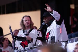 DJ Bishop being introduced during a hockey match at Baxter Arena on October 24th, 2025 in Omaha Nebraska. Photo by Collin Stilen.