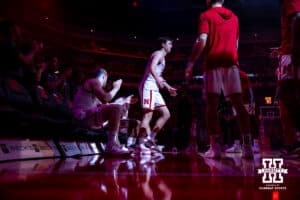 Nebraska Cornhusker Pryce Sandfort (21) is introduced before a college men’s basketball exhibition game against the Midland Vikings on Monday, October 27, 2025, in Lincoln, Nebraska. Photo by John S. Peterson.