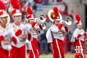 Nebraska Cornhusker Marching Band performs at halftime during a college football game against the Northwestern Wildcats on Saturday, October 25, 2025, in Lincoln, Nebraska. Photo by John S. Peterson.