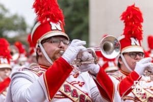 Nebraska Cornhusker marching band warm-up before a college football game against the Northwestern Wildcats on Saturday, October 25, 2025, in Lincoln, Nebraska. Photo by John S. Peterson.
