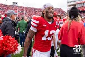 Nebraska Cornhusker wide receiver Nyziah Hunter (13) heads to the locker room after the win over the Northwestern Wildcats during a college football game on Saturday, October 25, 2025, in Lincoln, Nebraska. Photo by John S. Peterson.