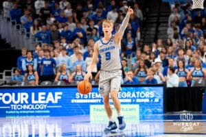 Creighton Bluejay Ty Davis (#9) calls out a play during an exhibition against Colorado State on Saturday, October 25, 2025, in Omaha, Nebraska. Photo by Brandon Tiedemann.