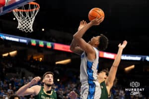Creighton Bluejay Blake Harper (#2) shoots a layup during an exhibition against Colorado State on Saturday, October 25, 2025, in Omaha, Nebraska. Photo by Brandon Tiedemann.