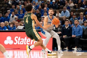 Creighton Bluejay Fedor Žugić (#7) looks to pass during an exhibition against Colorado State on Saturday, October 25, 2025, in Omaha, Nebraska. Photo by Brandon Tiedemann.