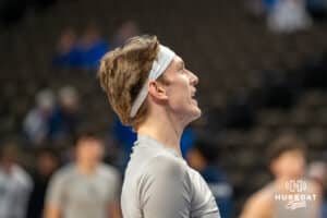Creighton Bluejay Liam McChesney (#13) smiles before an exhibition against Colorado State on Saturday, October 25, 2025, in Omaha, Nebraska. Photo by Brandon Tiedemann.