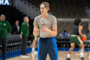 Creighton Bluejay Liam McChesney (#13) warms up before an exhibition against Colorado State on Saturday, October 25, 2025, in Omaha, Nebraska. Photo by Brandon Tiedemann.