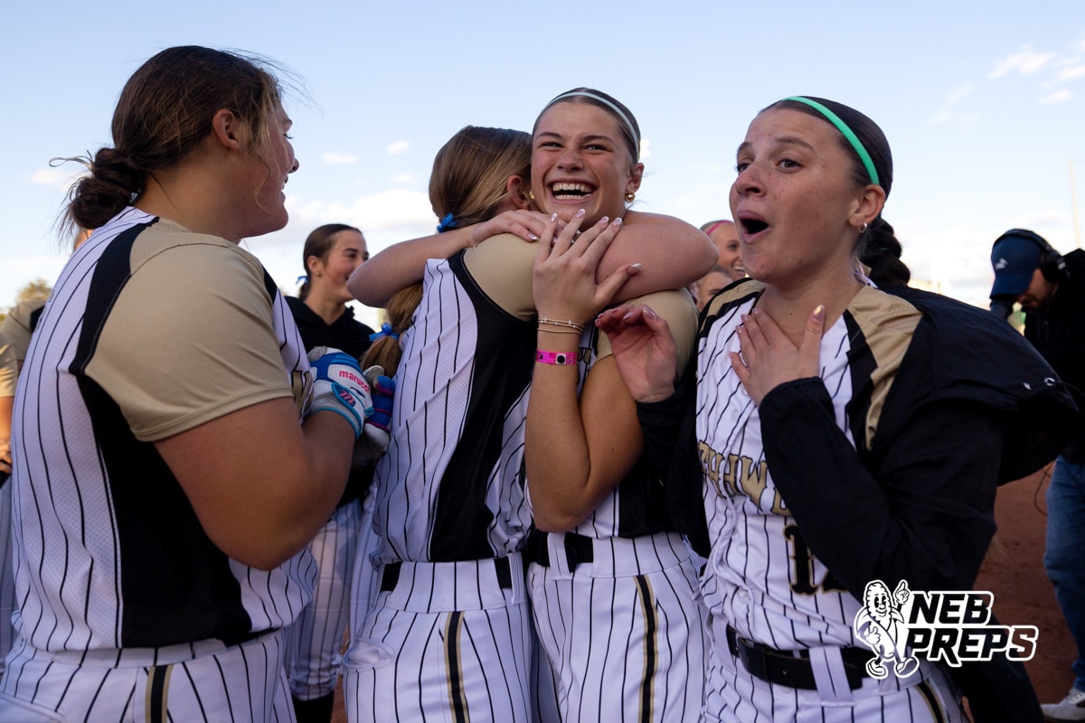 Northwest teammates celebrate together After a high school softball championship game, Monday, October 20, 2025, Lincoln, Nebraska. Photo by Braden Cochran.